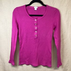 J Crew Long Sleeve Waffle Knit Thermal Henley Sz S Hot Pink